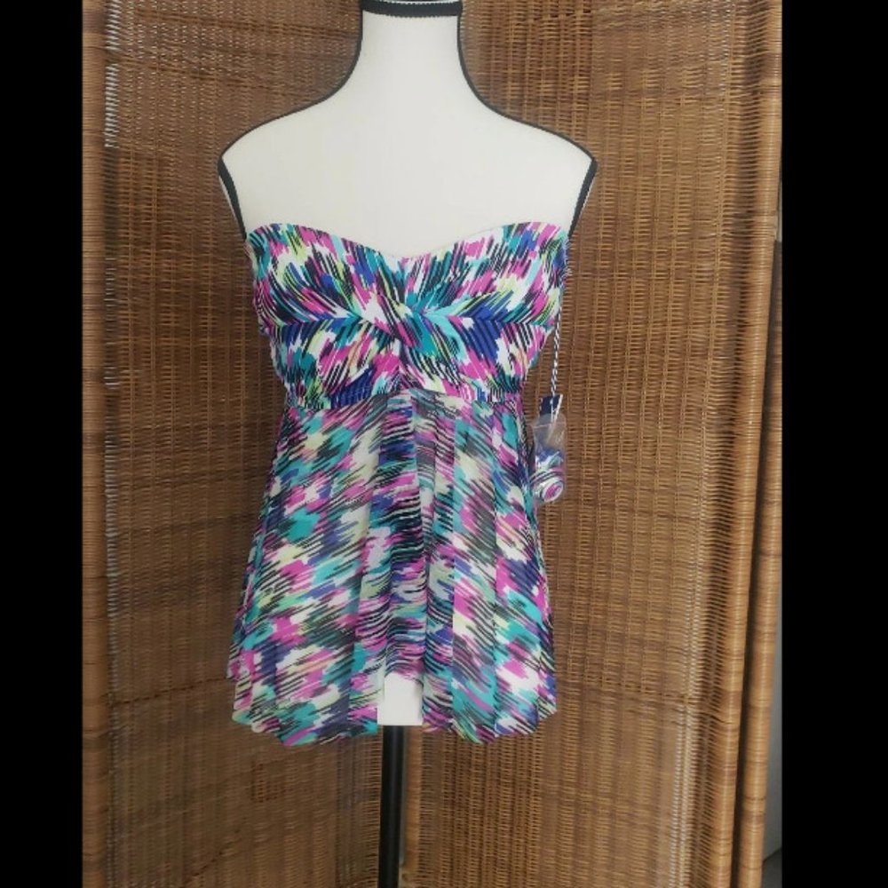 NWT Sonnet Shores Convertible flyaway tankini top size 10